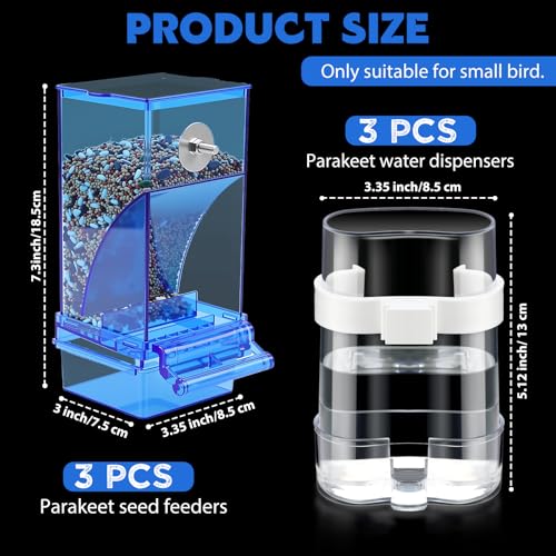 Yaomiao 6 Pcs No Mess Bird Feeders Automatic Clear Parrot Water Dispenser Acrylic Quail Feeder and Watered Cage Accessories Indoor for Small and Medium Parrot Cockatiel Canary (Blue Feeder) - color: Blue Feeder