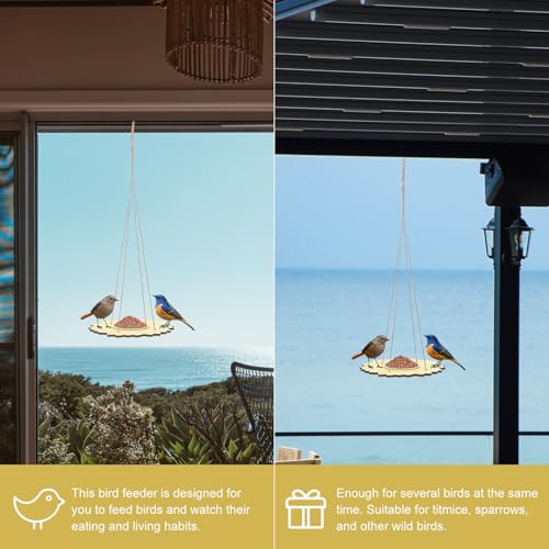 KALLORY Outdoor Hanging Bird Feeder Wooden Garden Bird Feeding Supply with Flower Design for Backyard and Yard Use