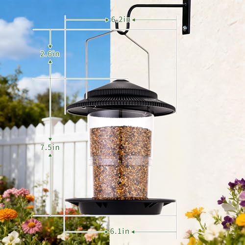 Outdoor Bird Feeder, Retractable Bird Feeder Hanging, Metal Hanger, Rainproof & Leak-Proof, Black, Pack of 1 - color: Black, Retractable Hanging, Pack of 1