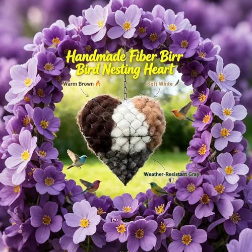 Handmade Alpaca Fiber Bird Nesting Heart, Birds Nests Material Holder, Winter Tree Shelter for Wild Bird, Hummingbird Houses Nest Boxes Gifts for Outside Garden Art Birdhouse, Birds Lovers (1pcs)