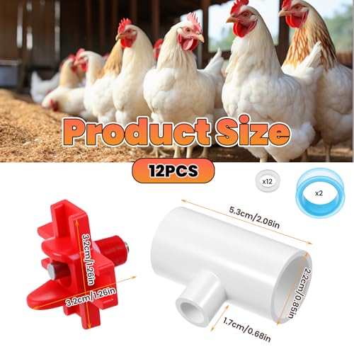 12 pcs Horizontal Chicken Water Nipples with 1/2'' PVC Tee Fittings Mount Poultry Auto Chicken Waterer Nipple Drinker for Ducks Quail and Other Poultry DIY Automatic Waterering System