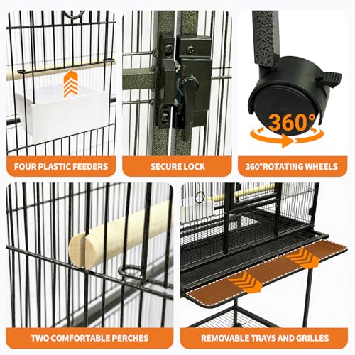 Garvee Large Bird Cage, 54" H Big Bird Cage with Stand for Parakeets Parrots Conures Lovebird Cockatiel Black