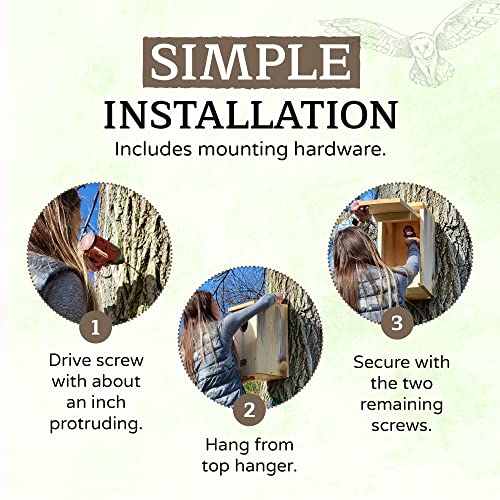 Made in USA, Wood Owl House with Oval Opening, Kestrel Bird Houses for Outside, Easy-to-Install Nesting Boxes for Screech, Boreal, Northern Saw Whet Owls, and American Kestrels - Applewood Outdoor