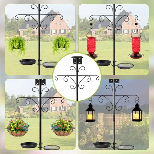 Bird Feeder Pole Stand - 92 Inch Bird Feeding Station for Outdoor Outside, Heavy Duty Adjustable Birdhouse Pole Standing with Base Kit, Includes 4 Hook Water Basin Tray for Garden Yard