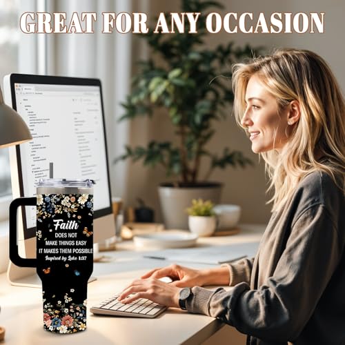 DUUV Faith Tumbler 40oz, Insulated Christian Gift for Women | Inspirational Floral Tumbler Leakproof, Religious Gifts for Women, Spiritual Bible Verse Mug, Mothers Day Ideal Gift, 1 Pack - color: Faith Black
