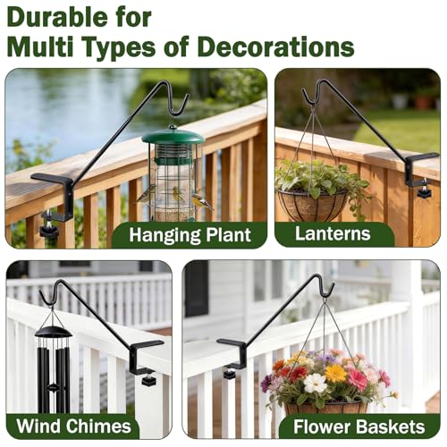 11 Inch Deck Railing Plant Hanger 2 PCS, Deck Hooks for Railing | Heavy Duty Solid Iron Shepherds Hook, For Deck Railing & Bird Feeders Outdoors, Stable Plant Hanger Bracket for Balcony,Porch - size: 11Inch -2PCS