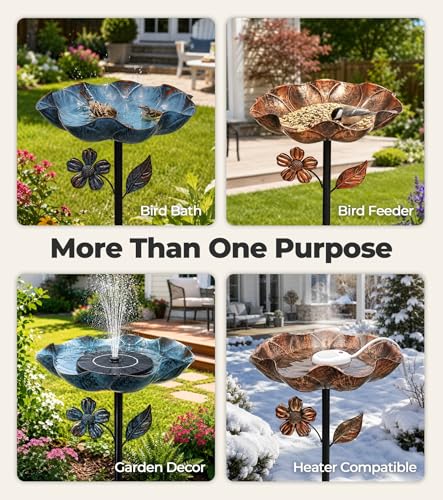 2PCS 11” Dia Metal Bird Bath for Outside | Freestanding Bird Bath Bowl, Upgraded 5 Pronged Base Birdbaths for Outdoors, Standing Bird Feeder Garden Yard Lawn Decor