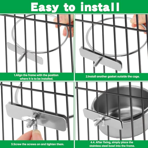2Pcs Stainless Steel Bird Feeding Bowls with Feeding Spoon,Parrot Food Bowl Cage with Clamp Holder, Parrot Cage Water Feeder,for Cockatiel Parrot Macaw Small Animal Chinchilla