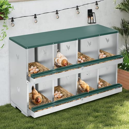 Garvee Chicken Nesting Box, 10 Compartments Nesting Box for Chickens, Galvanized Steel Chicken Laying Box for Easy Egg Collection, Wall Mounting - color: Green | 10 Compartment
