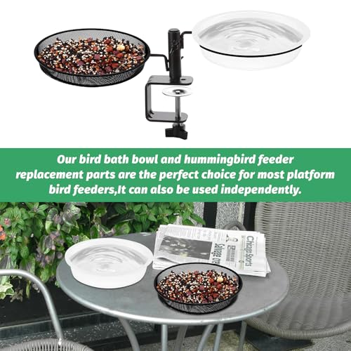 4 Pcs 7 Inch Metal Round Bird Feeder Tray and Plastic Bird Bath Bowl, Wild Birds Seed Tray Bath Water Bowl Outdoor Accessory for Humming Feeder Station (4)