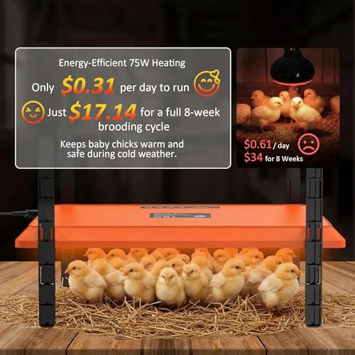 Smart Chick Brooder Heating Plate, 12"x16" Brooder Heat Plate for 20 Chicks, 7 Adjustable Timer & 5 Adjustable Temperature, Overheating Protection, UL-Certified (75 Watt)