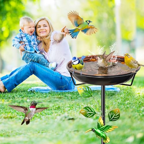 Metal Bird Bath for Outside, Vintage Birdbaths Removable Feeder Bowl with Butterfly Flower, Easy to Clean Birdfeeder for Outdoors Garden Yard Lawn Decor (Brown) - color: Brown