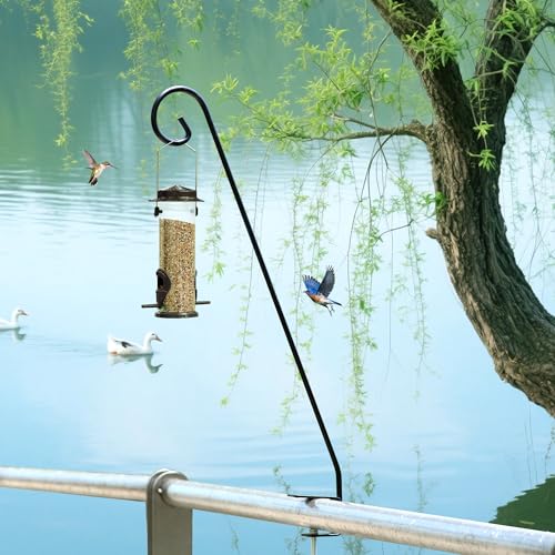 2 Packs Heavy-Duty Deck Hook, Deck Rail Pole,Deck Bird Feeder Pole | Deck Hooks for Railing, Feeders, Plants, Suet Baskets, Wind Chimes, Lanterns ；Patio and Porch Use - size: 28in Long Curled Hook-2 Packs