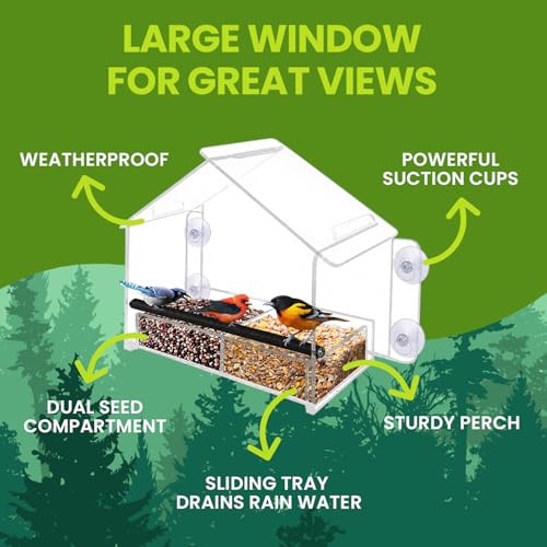 Window Bird Feeder with Strong Suction Cups, Clear Acrylic Window Mounted Bird Feeder, Removable Sliding Tray, Weather-Resistant, Durable, Squirrel-Resistant, Home Style - size: Home