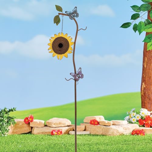 BAYN 57” Bird Houses Stake for Outside, Metal Wild Bird Feeder Birdhouse Stake Pole with Sunflower Design Outdoor Decorations for Patio, Backyard, Garden - style: Sunflower