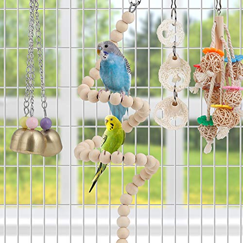 For Parakeet, Conure, Cockatiel, Love Birds, Parrots - Bird Cage Hammock with Ladder, Hanging Bell Swing, Chewing Toy