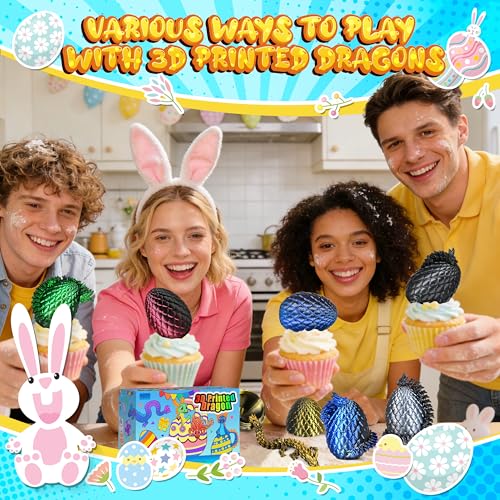 Impossmaker 8" 3D Printed Dragon Eggs, Mystery Crystal Dragon Egg for Easter Basket Stuffers, Unique Easter Toys & Decor, Fantasy Tabletop Decor Gifts for Kids & Collectors (6 Pack) - style: 6P-S3