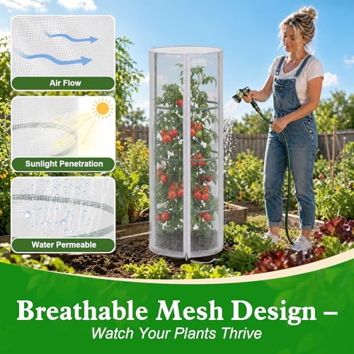 4 Pcs 57"X15.7" Round Tomato Netting with Zipper, Insect Bird Cover | Round Tomato Cage Mesh Cover, Drawstring, Garden Protection Netting, Tomato Trellis, Climbing Plants - size: Round-4PCS