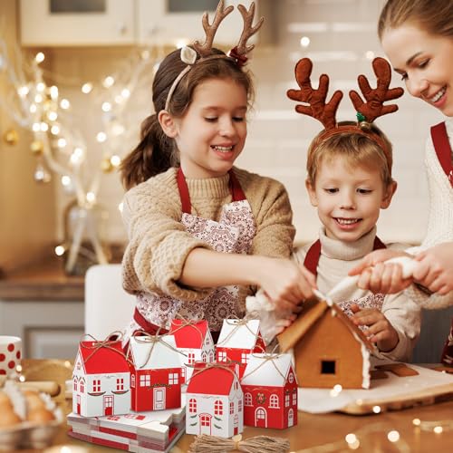 Zhanmai 48 Pcs Christmas Treat Boxes Candy Red Village Vintage Mini Gingerbread House Favor Box Christmas Party Paperboard Gift Boxes for Xmas Holiday Party Treat Cookie Goodie Snack Gift Packaging - style: Candy House