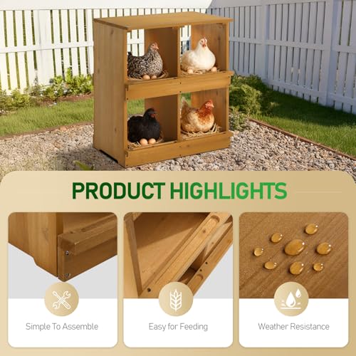 Outvita Nesting Boxes for Chickens 4 Compartments, Wood Chicken Nesting Box Wall Mount, Versatile Use Nest Box for Chicken Coop, Easy to Assemble for Chicken, Hens, Ducks - color: 4 Compartments