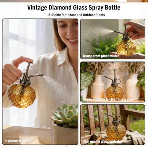 Glass Plant Mister, 10 oz Vintage Small Glass Spray Bottle Brown | 300ml Glass Spray Bottle, Refillable Empty Watering Can Bottle, Fine Mist Cleaning Pet, Hair Mister, Gardening spritzer - color: H-Brown