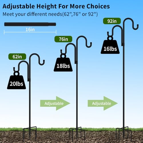 Double Shepherds Hooks for Outdoor 2 Pack 76 Inch | Stable yard hanging pole, perfect for hummingbird feeders, wind chimes, lanterns & outdoor decorative ornaments - size: 76 Inch