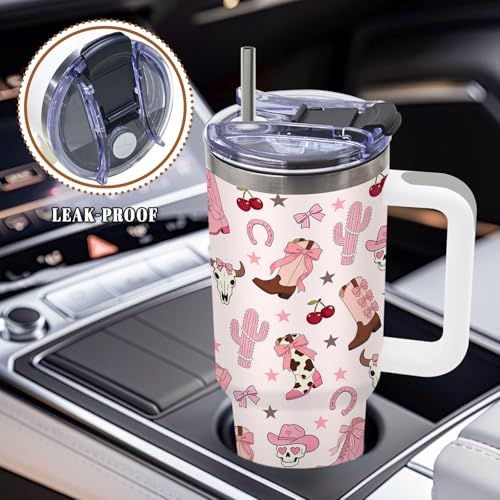 DUUV Pink Cowgirls Tumbler 40oz, Insulated Western Gift for Women | Western Tumbler Leakproof, Cowgirl Stuff Gifts for Westerns Lovers, Horseshoe Bull Cherry Mug, Mothers Day Ideal Gift, 1 Pack - color: Western Cowgirl
