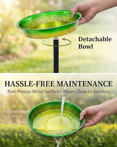 Bird Bath for Outside Standing Metal Hummingbird Bird Bath Peacock Green Gradient Outdoor Birds Feeder Birdbath 11.5” Detachable Bowl Freestanding Birdbath for Garden Lawn Patio Yard Art Decor 25” H - color: Peacock Green Gradient