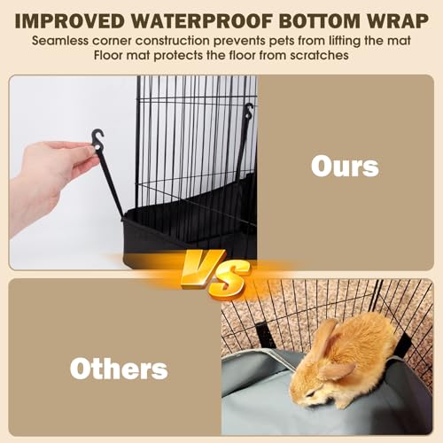 20 Panels Small Animal Playpen with Removable Top Cover & Waterproof Mat - Durable Metal Wire Yard Fence for Guinea Pigs, Rabbits - Indoor & Outdoor Pet Cage - style: 12-Panel Metal with roof
