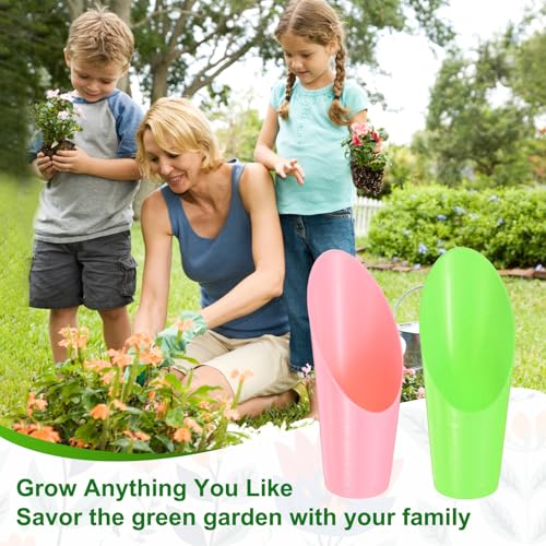 M METERXITY 6-Pack Bonsai Soil Scoops, Plastic Garden Soil Scoops Bucket Shovel Potting Scoopers for Transplanting/Flower Planting/Plant Succulent, Colorful Small Gardening Tools [Green, Pink] - color: Green, Pink