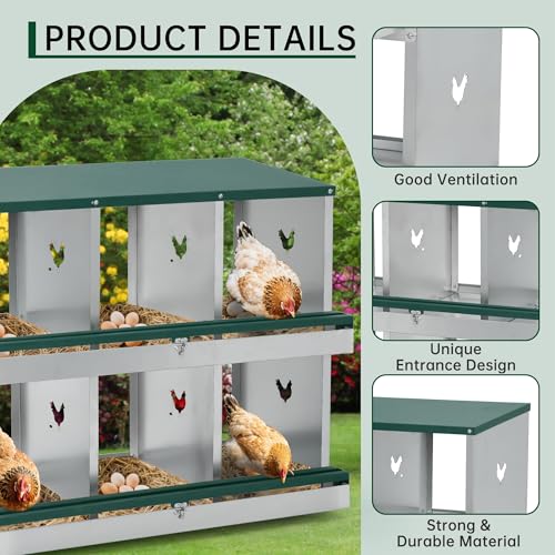 Garvee Chicken Nesting Box, 10 Compartments Nesting Box for Chickens, Galvanized Steel Chicken Laying Box for Easy Egg Collection, Wall Mounting - color: Green | 10 Compartment
