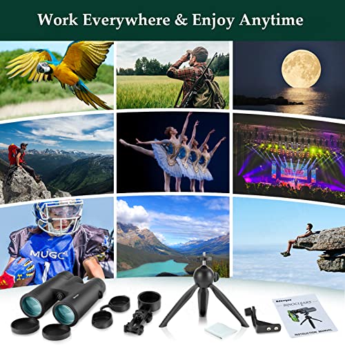 12x42 High Powered Binoculars for Adults, Phone Adapter and Tripod | BAK4 Prism, FMC Optics, Waterproof, 367ft Wide View, 18.5mm Eyepieces for Bird Watching Cruise Travel Wildlife Viewing Sports - size: 12x42