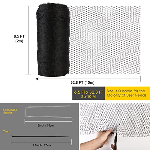 Bird Netting for Garden Protection, Anti Bird Mesh Garden Netting | RIFNY 6.5 x 33FT Heavy Duty Netting with Staples for Vegetable, Fruit Trees & Other Plants, Lasting Against Deer Squirrels - size: 6.5FT x 32.5 FT