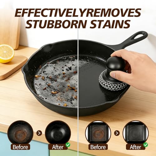 316 Upgraded Cast Iron Scrubber with Pan Scraper,Cast Iron Cleaner for Grill Pan Skillet Wok Carbon Steel,Ergonomic to Hold Easy to Use Dishwasher Safe ((Large Chain Mail,2pcs)) - size: (Large Chain Mail,2pcs)