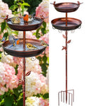 Metal Bird Bath for Outside - Outdoor Garden Decor Birdbath 2-Tier Water Bowl with Copper Finish Stake Adjustable Height 45'' Tall for Yard
