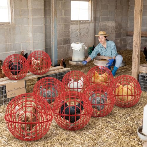 Leinuosen 4 Pack Chicken Ball Cage Movable Mesh Rabbit Coops Plastic Detachable Rolling Safety Hutch Prevents Dog Bites Horse Trampling for Bird Duck Outdoor(Red) - color: Red