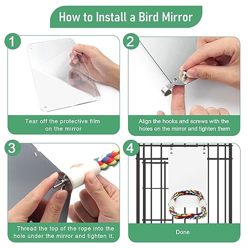 9.4‘’ Bird Mirror for Cage, Coolrunner Bird Parrot Mirror with Rope | for cockatiel conures, lovebirds, Parrot, canaries, and budgies - size: 9.4''