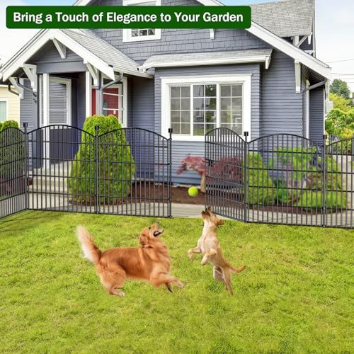 10 Panel No Dig Decorative Garden Fence with Gate 32"H x 23.6'L Dog Barrier | Rustproof welded Metal with deep stakes for outdoor yards, patios. Modular design contains pets, rabbits, small animals. - size: 32 in(H) X 23.6 ft(L)