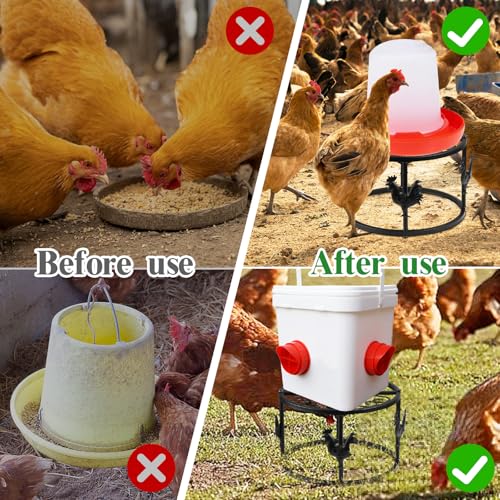 2pc Metal Stand for Chicken Poultry Feeder Waterer Black | Sturdy Rustproof Iron Construction, Plastic Basin Chicken Ornament, Suitable for Chicken Coop Cat Dog Bowl Indoor Outdoor Use - color: A