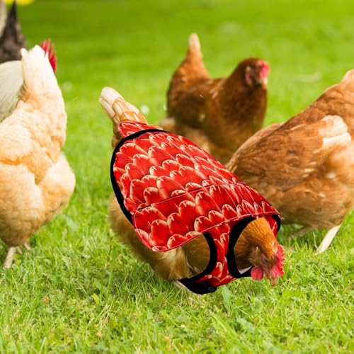 Chicken Saddles for Hens, Chicken Apron Back Protector Hen Mating Saddle Back Cover with Adjustable Shoulder Straps for Hens Pecking & Mating Protection (Red)