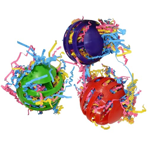 Super Bird Creations SB760 Waffle Ball Stuffers Toy, Colorful Bird Toys with Crinkle Shred, Satisfies Pulling & Preening, Relieves Boredom, Ideal Foraging Toys for Parrots, Medium/Large Birds Set of 3