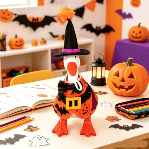 7In Halloween Witch Desk Goose Outfits Cute Desktop Geese accessories | Halloween Costumes with Black Hat Bow Tie Mini Halloween Desk Goose Clothes for Magnetic Goose Statue Decor Holiday Gifts