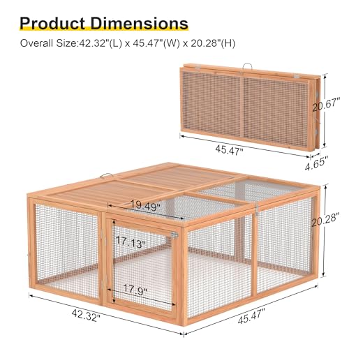 GOJOOASIS Wooden Chicken Coop Portable Rabbit Run Foldable Outdoor Pen | Chicken Playpen for Outside, Duck Enclosure, Small Animal Cage with 2 Accesses & Ventilating Wire, for Garden Backyard - color: Wood