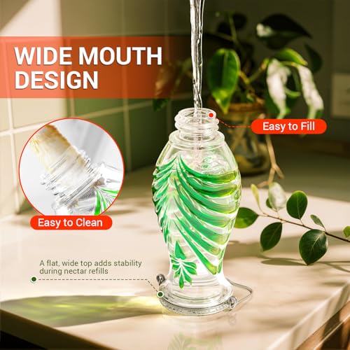 Hummingbird Feeder for Outdoors, 24oz Glass Nectar Feeder with Perch & 5 Flower Feeding Ports, Leakproof Hanging Bird Feeder for Garden Yard Decor, Outside Gifts for Women & Mom, Spring Green - color: Spring Green