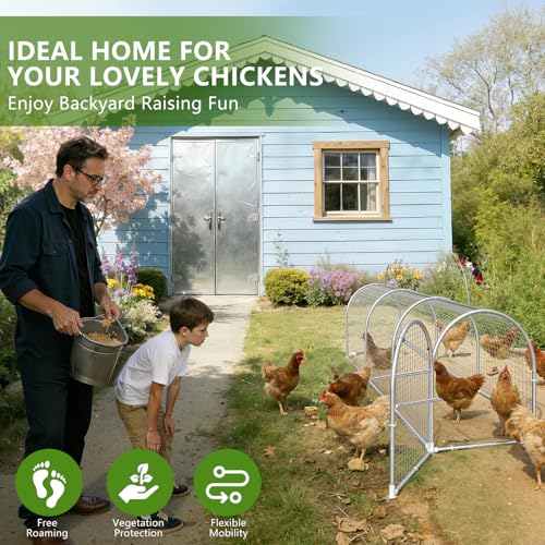 Metal Chicken Coop with Run, 9.8x2x2ft Chicken Run for Yard with Waterproof and Anti-Ultraviolet Cover for Outside,Backyard and Farm, Chicken Pen for Ducks, Rabbits (Silver, 24 * 26 * 118inch)