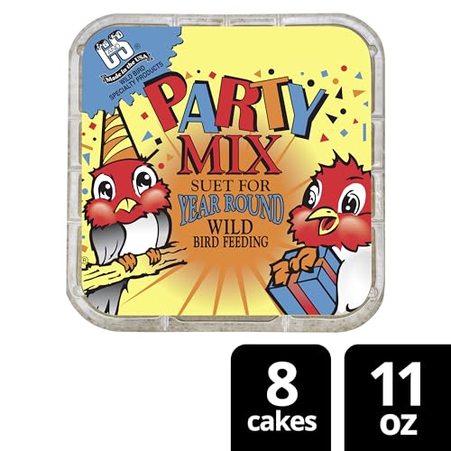 C&S Party Mix Suet Treat, Suet Cakes for Wild Birds, Pack of 8 | Suet cakes for woodpeckers, made with real party mix, use in a suet feeder year-round - style: Party Mix, 8 Pack