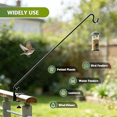 ERYTLLY Heavy Duty Deck Hook, Extensible and Adjustable Deck Hook with 2" Non Slip Horizontal Clamp for Hanging Bird Feeder, Plants, Suet Baskets,Wind Chimes,Lanterns and More - size: Deck Hook - Adjustable Length - 1 Pack