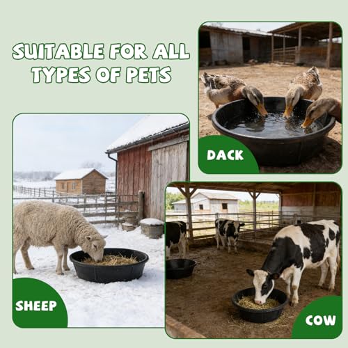 4 Pack Rubber Feed Pan, Rubber Water Trough, 3 and 2 Gallon Bucket | Utility Feed Bucket, Chicken Dust Bath, Livestock Water Bowl for Pig Goat Chicken Dogs Farm Small Animal - color: Black-8Quart+10Quart, size: 4PCS
