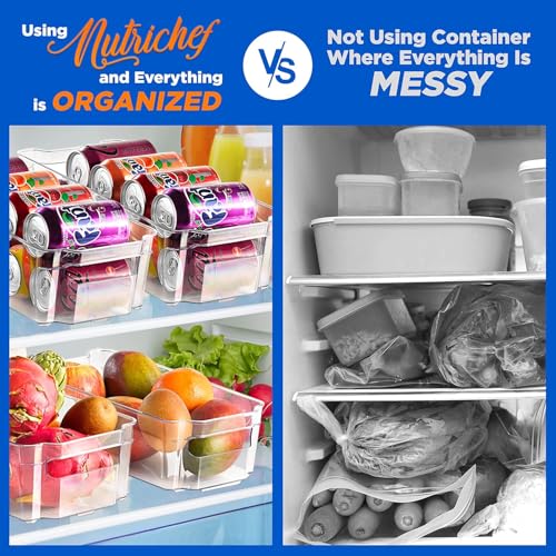 NutriChef Refrigerator Organizer Bins 6-Piece - Plastic Storage Bins with Egg Holder - For Fridge, Freezer, Kitchen, Cabinet, Countertops, Pantry - Stackable Food & Drink Containers, 14.5"x7" - Clear - style: 6-Piece