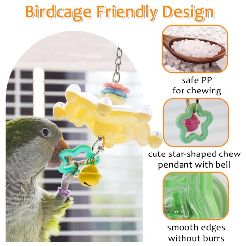 2pcs Bird Toys for Parakeets with Bell, Spinner Wheel (Rondom Color) | Colorful Toy with Pendant Create Soft Rustling Sounds When Spinning, Safe for Chewing to Meet Birds' Gnawing Instincts - style: 2pcs with bell